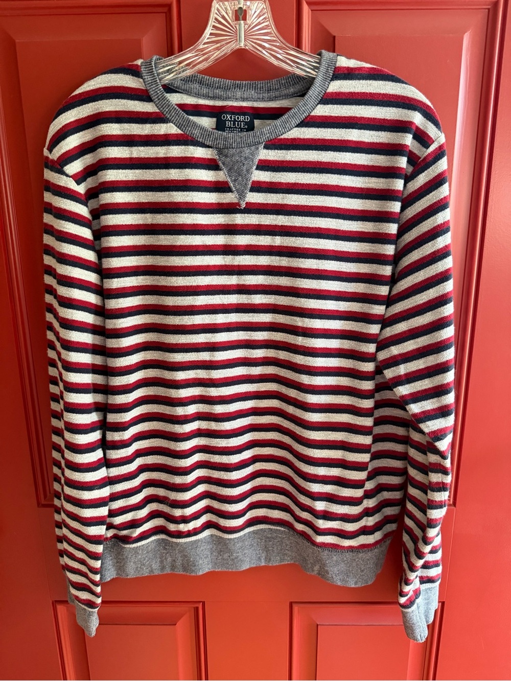 Oxford Red, Navy & Cream Striped Crew Sweater